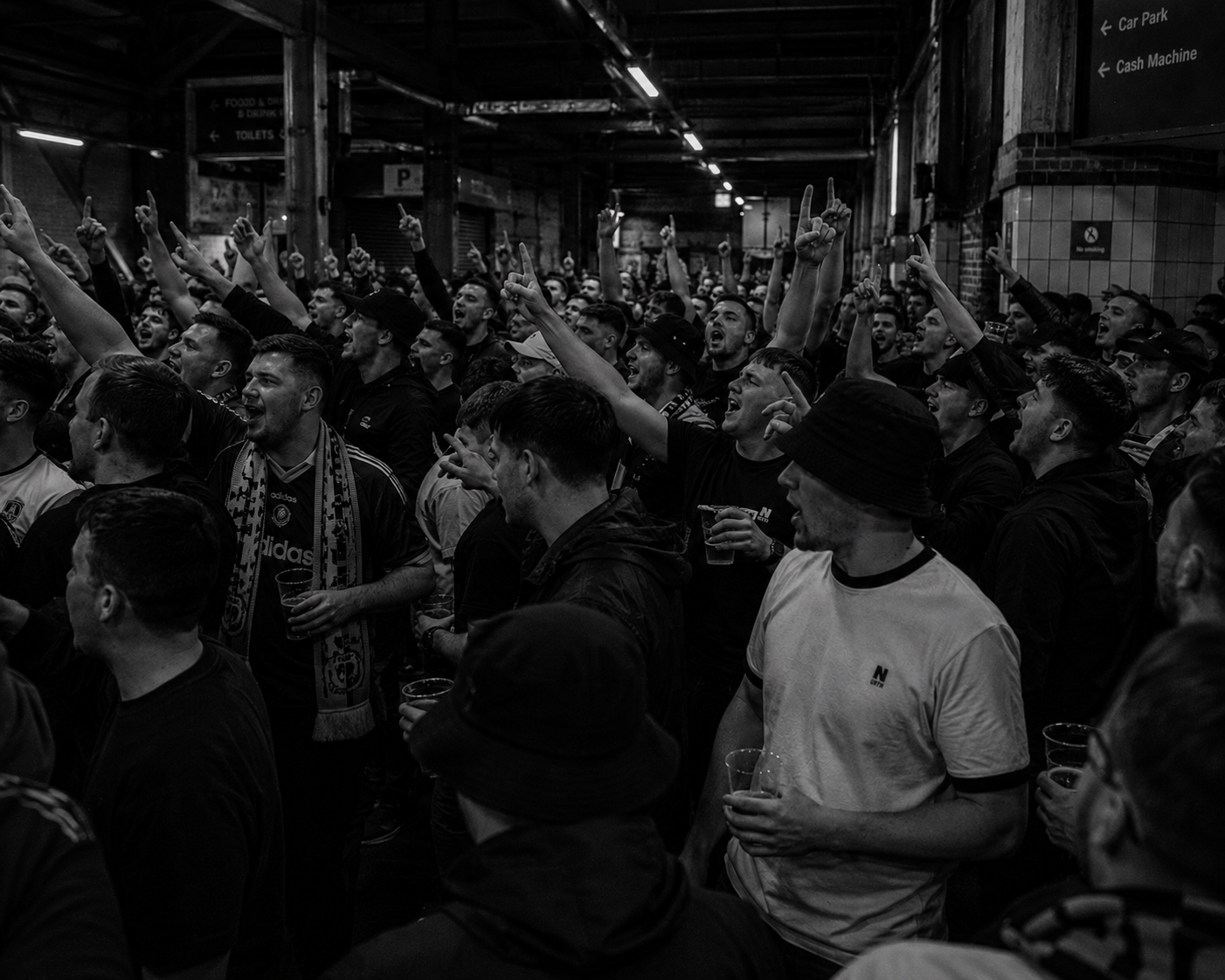 Football supporters on a concourse