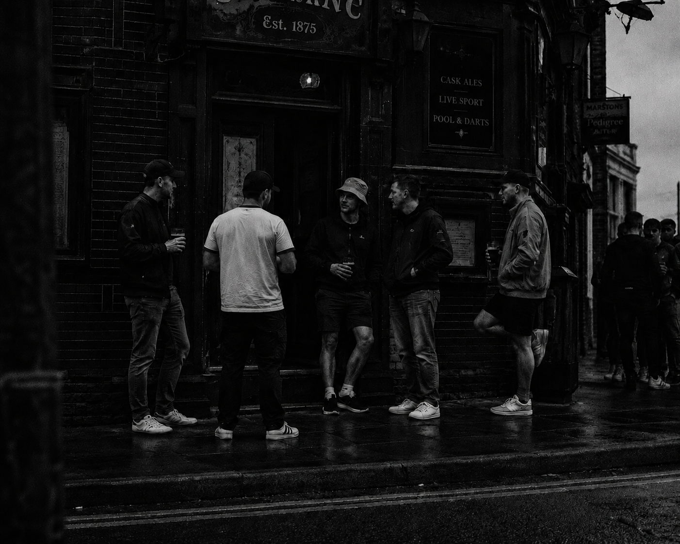 Friends outside a pub