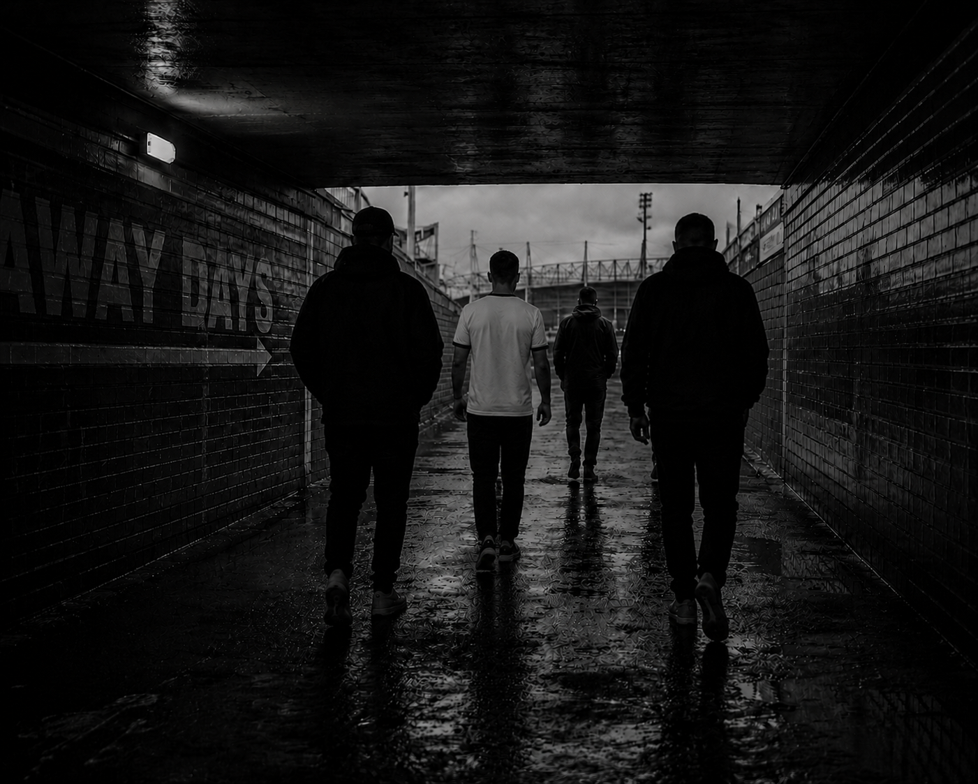 Supporters walking through an underpass
